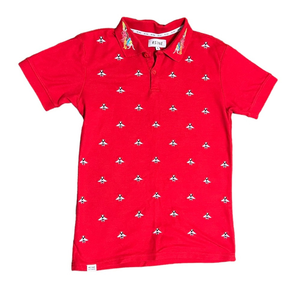 RSINE Red Bee Dragon Mens Polo Shirt Small